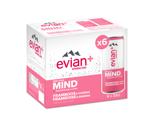 Afbeeldingen van EVIAN + FRAMBOOS/GINSENG BLIK 6X33CL